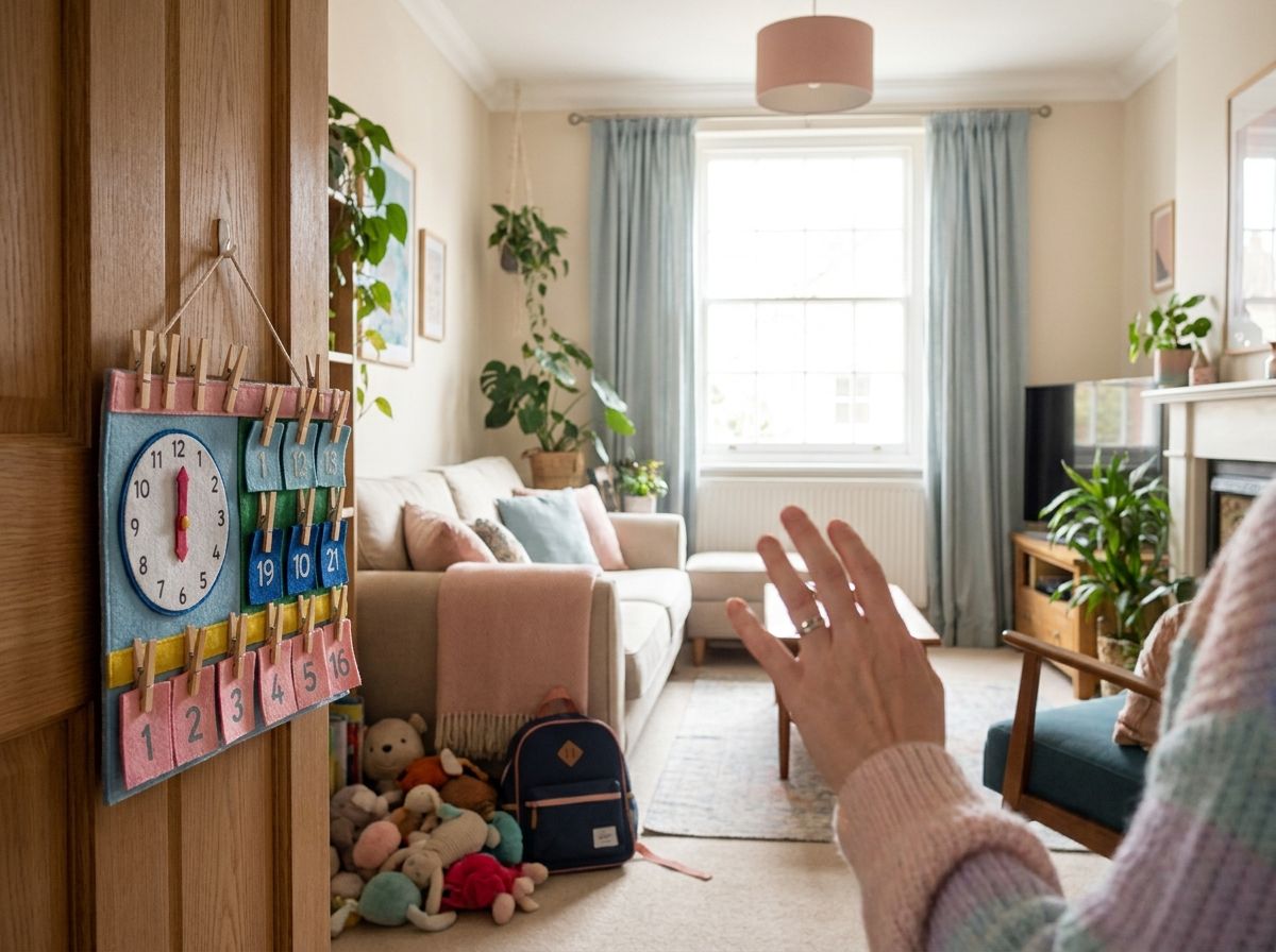 A visual countdown board by the living room door