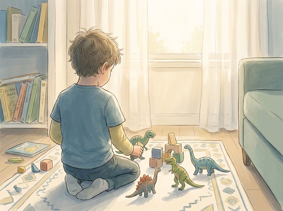 A child playing with toy dinosaurs, showcasing their creativity and imagination.