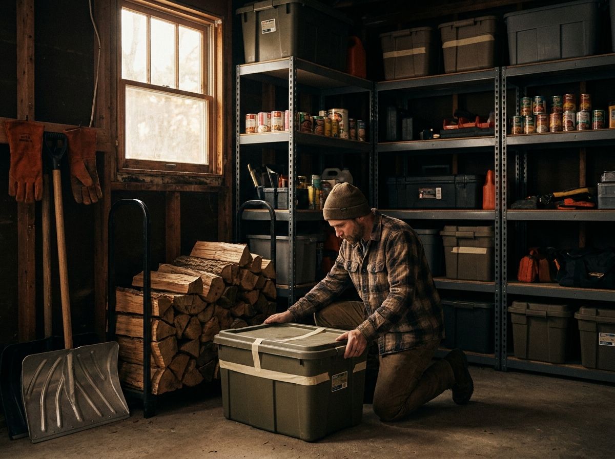 A well-organized garage with supplies neatly arranged