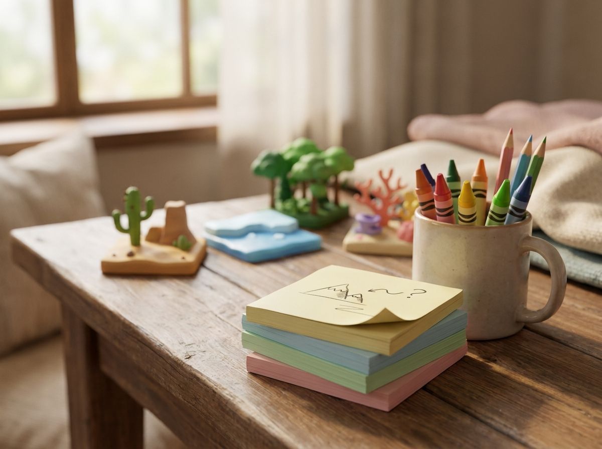 A stack of sticky notes beside a cup of crayons, ready to turn "not now" into "what if we try this biome?"