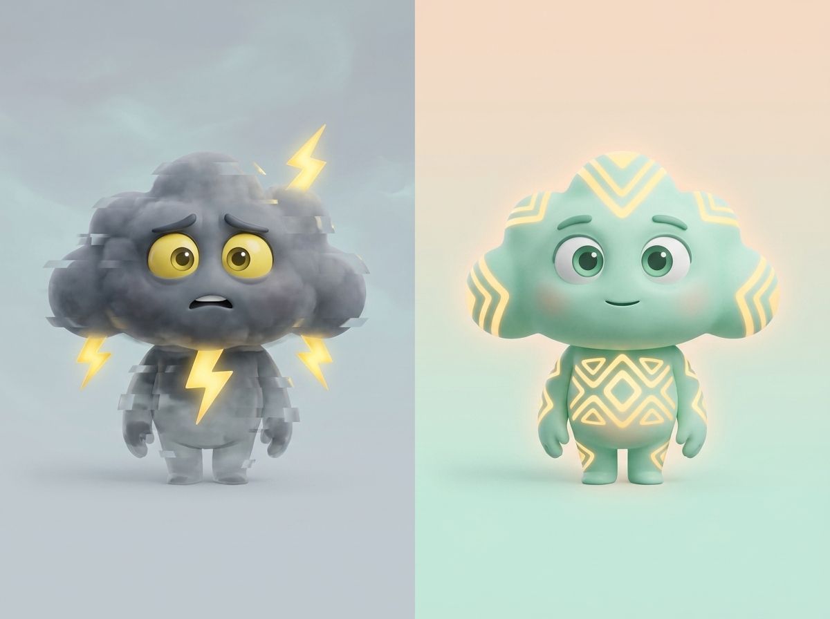 Zapz and Zennu, the Anxiety and Panic Gloom with the Spark of Calm Awareness, shown together to remind you to calm before asking for focus