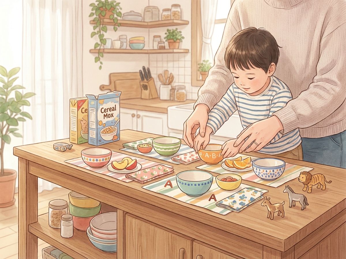 A row of kitchen objects arranged in repeating order, ready to become a prediction game