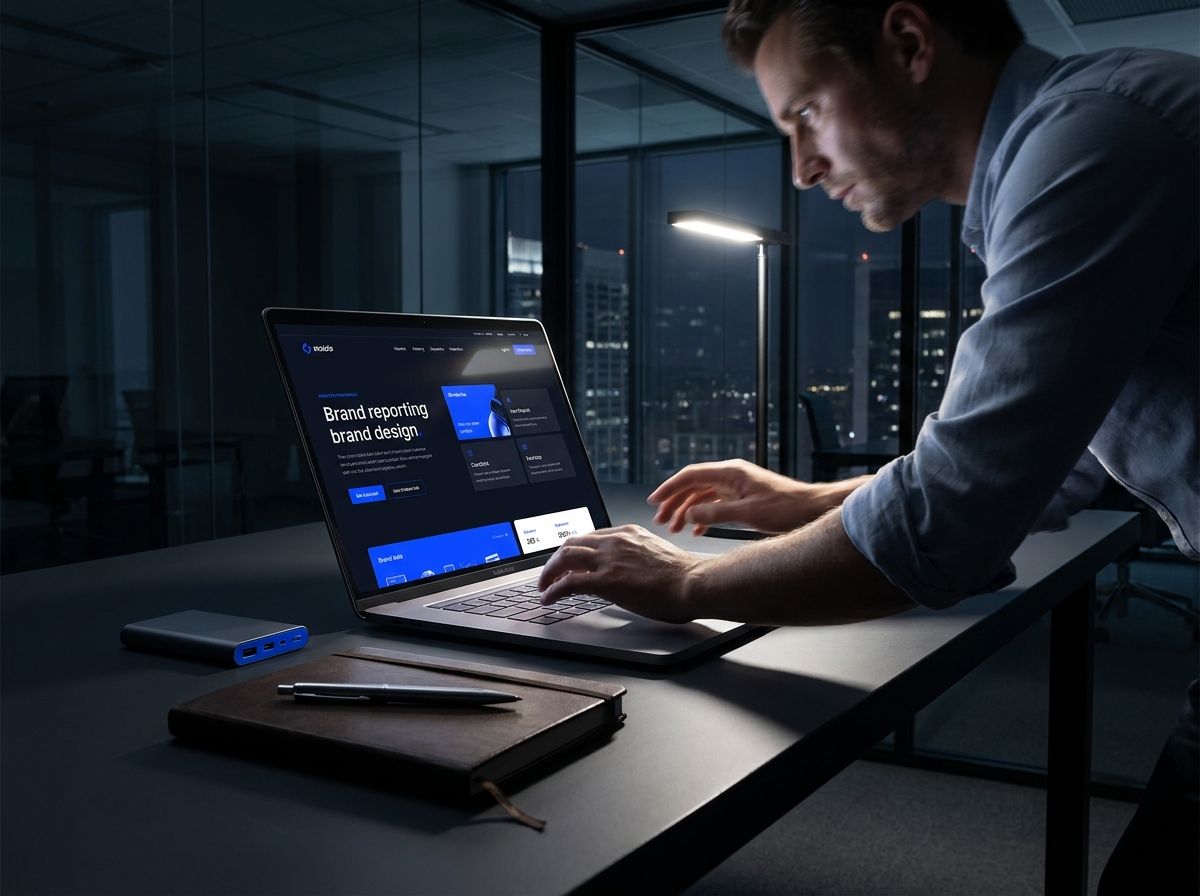 A laptop displaying a vibrant brand website design