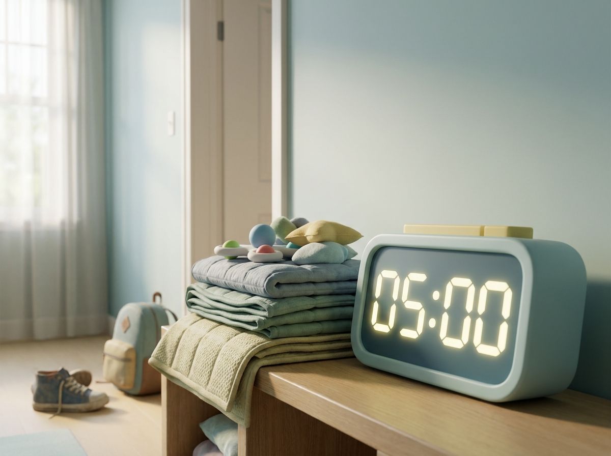 A hallway timer and a pile of soft sensory items