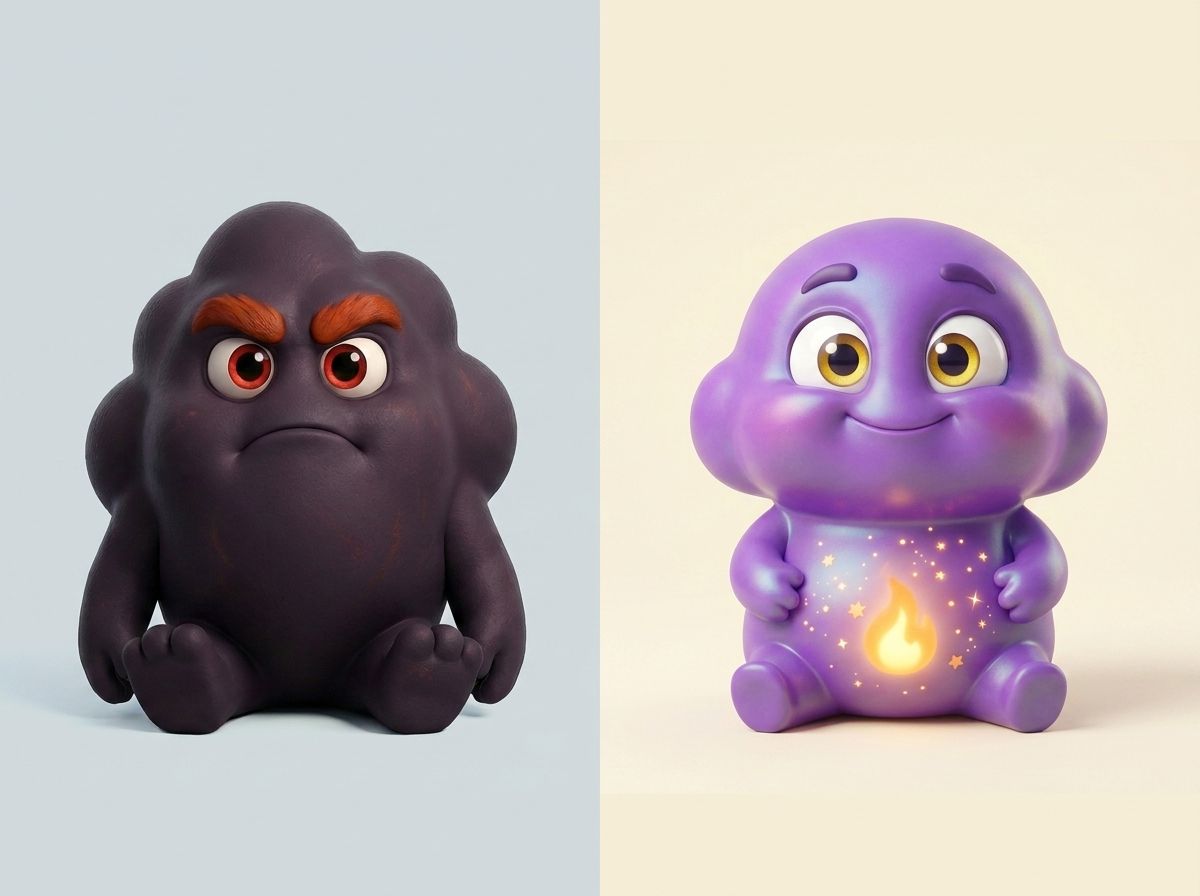 Bluster, the Anger and Defiance Gloom, alongside his evolved form Flicko, the Spark of Patience and Warmth