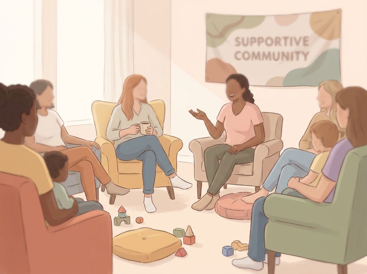 A cozy community gathering of parents sharing experiences
