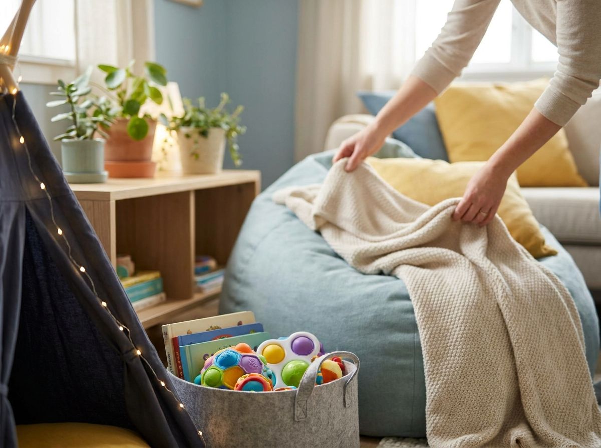 A sensory-friendly space filled with soft pillows and calming toys