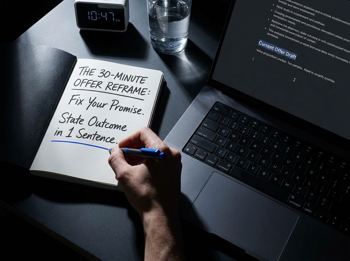 A sticky note with a rewritten promise statement next to a laptop screen