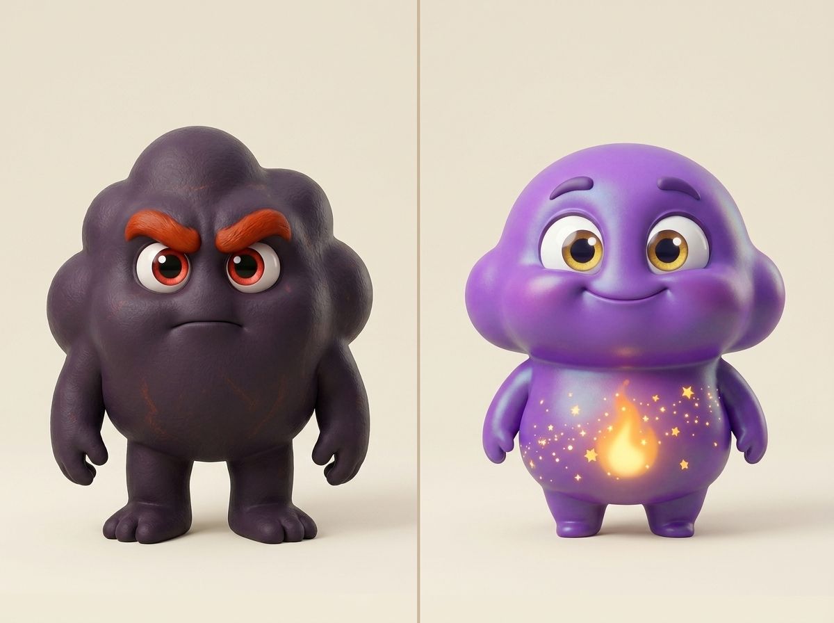 Bluster, the Anger and Defiance Gloom, alongside his evolved form Flicko, the Spark of Patience and Warmth